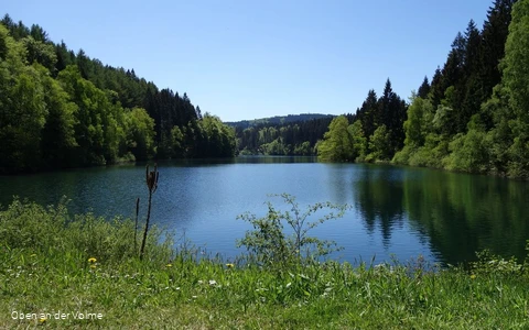 Blick vom Ufer über die Genkeltalsperre